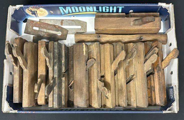 Estate lot old woodworking planes, and a few extra blades, just as we found them in a local (1 of 4)