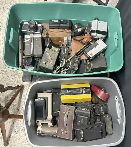 Estate lot of (2) tubs of vintage cameras & accessories, from local estate, he would pick them up (1 of 4)