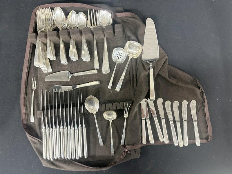 TOWLE CRAFTSMAN pattern sterling silver large estate flatware set includes - (12) dinner forks, (12) (1 of 7)