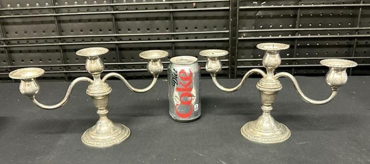 Pair sterling silver weighted candelabras in nice estate condition, made by ( PREMIER )….measure (1 of 1)