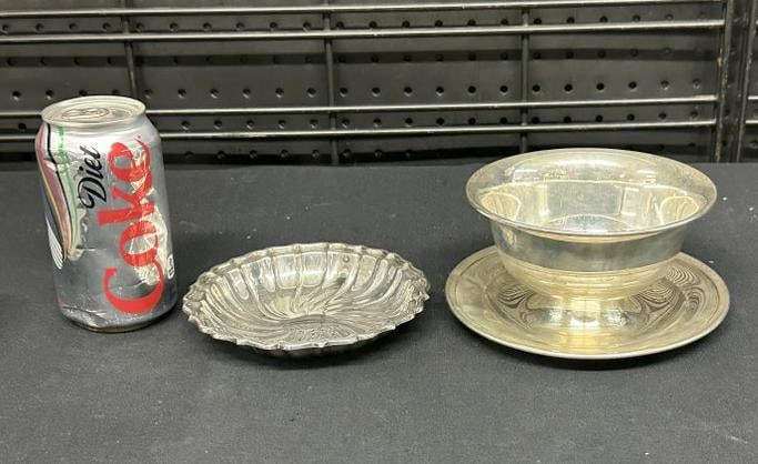 (2) GORHAM sterling silver pieces, a 5.75" across bowl and a bowl with underplate that measures 3.5" (1 of 6)