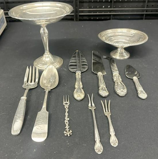 Estate STERLING lot to include (2) weighted compotes, sterling handled flatware & (2) Gorham small (1 of 1)