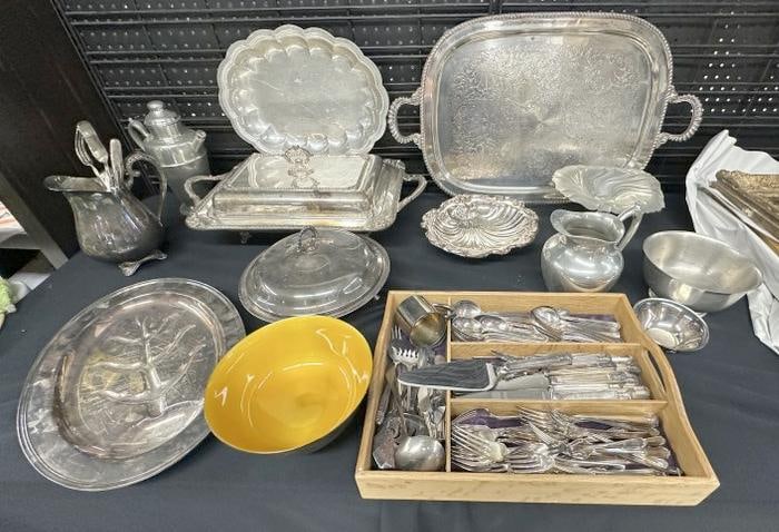 Lot of estate Silverplate including a flatware set, serving pieces, etc. From a local estate, some (1 of 8)