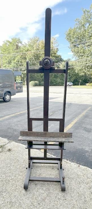 ALBERT MARTZ STUTTGART nice older easel, with name tag on back as pictured, nice old finish, works: ALBERT MARTZ STUTTGART nice older easel, with name tag on back as pictured, nice old finish, works mechanically fine…...from estate in Hudson Valley…...