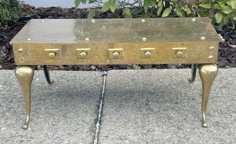 Decorative brass table, polished, nice overall condition, from a mansion on the Hudson River,