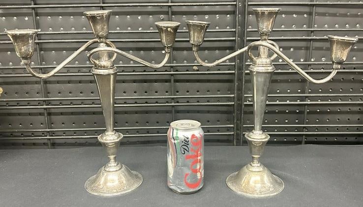 Pair INTERNATIONAL Sterling Silver weighted base candelabra candlesticks, nice estate condition, ( (1 of 4)