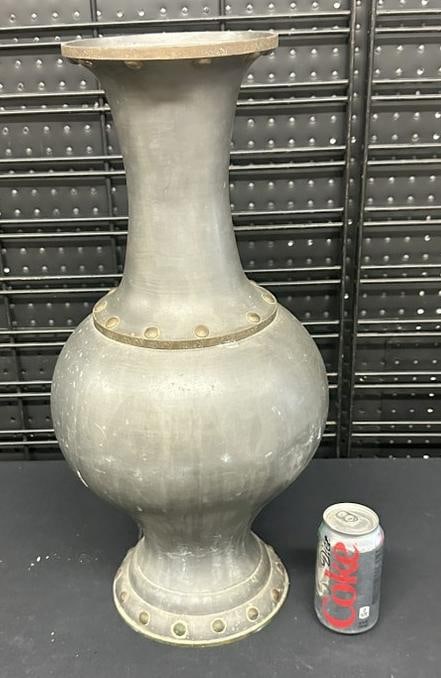 Large metal vase, from Woodstock, N.Y. estate, possibly Asian (?), nice form, good condition, older (1 of 2)