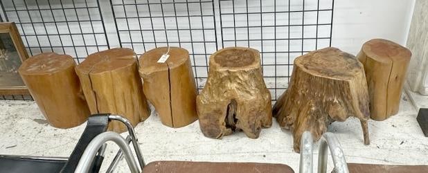 (6) finished tree stools or stands, nice finish and forms, from Hudson Valley estate, used inside as (1 of 5)