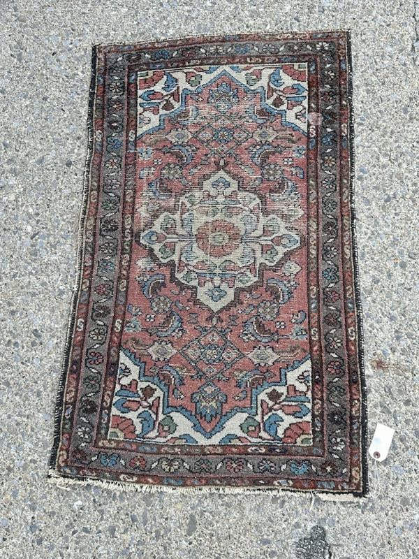 Estate handmade oriental scatter rug, worn pile, from nice home in Hudson Valley…..just as we (1 of 2)