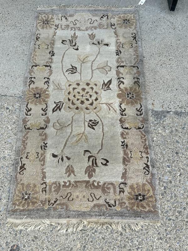 Estate handmade Chinese style scatter rug, from Hudson Valley estate, nice condition, thick (1 of 2)