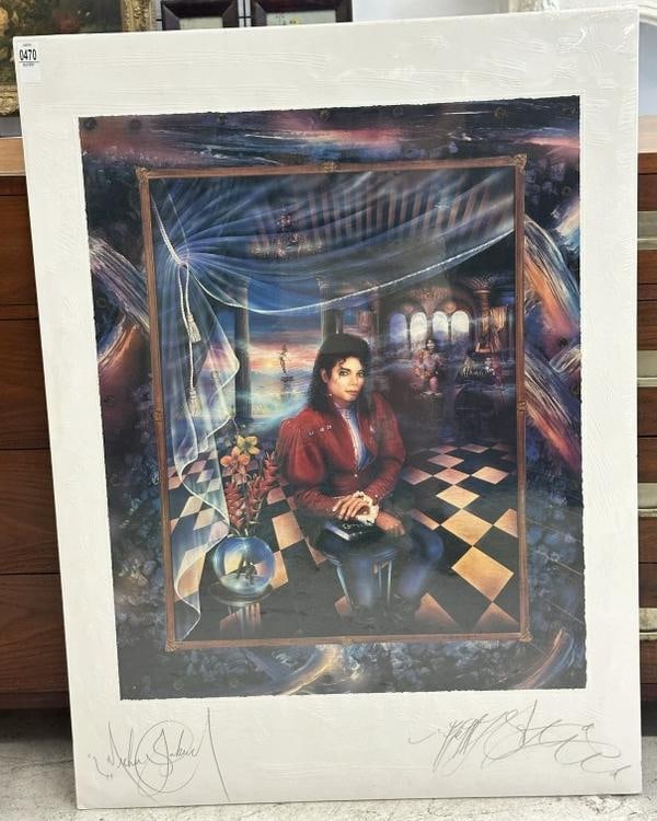 Signed Michael Jackson lithograph by Artist Brett Livingstone, both signed, with letter of (1 of 6)