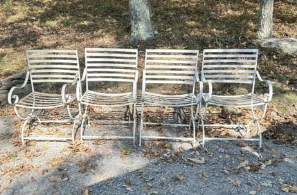 (4) nice metal garden chairs with older white paint, good overall condition, from home in Woodstock,