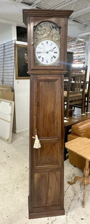 Early movement tall case clock, almost has a Mid Century form, movement just sitting in the top, no (1 of 7)