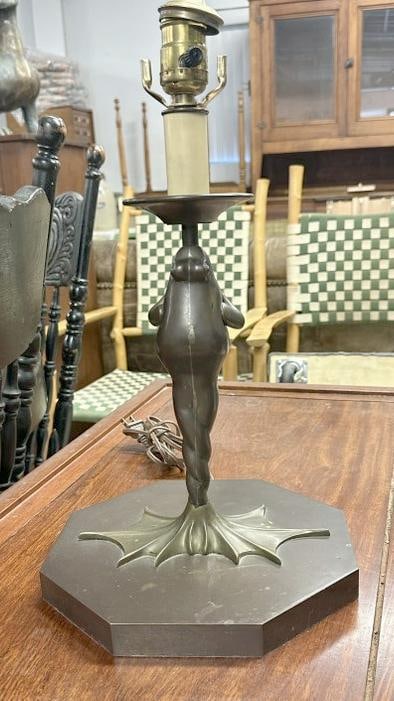 Circa 1970's or so figural FROG bronze table lamp, no harp, socket intact, good condition & patina, (1 of 2)