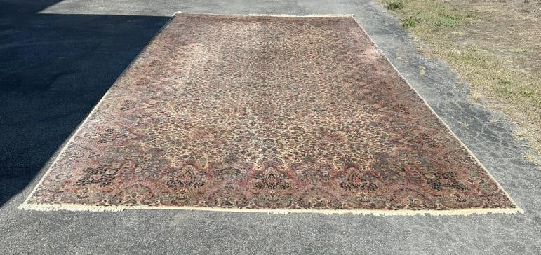 Large estate oriental rug from fine Woodstock, N.Y. estate, wool, nice overall condition. Measures: Large estate oriental rug from fine Woodstock, N.Y. estate, wool, nice overall condition. Measures 218.5" x 120". ( 18' x 10' )…...