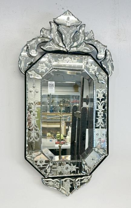 Contemporary Venetian decorative mirror in very nice condition, measures 30" top to bottom x 16" (1 of 2)