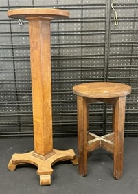 Oak pedestal & Mission Oak style stand, from Albany, N.Y. estate, both structurally sound, they