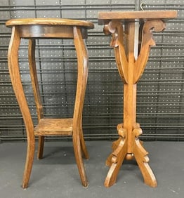 (2) oak circa 1910 stands, both structurally sound, from Albany, N.Y. estate, they measure 29" & 30"