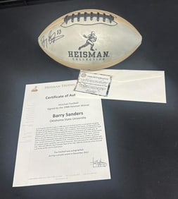 BARRY SANDERS signed Heisman Trophy ball with paperwork of Authenticity…...from local estate.
