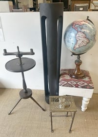 (5) pc. Misc. estate lot to include, non antique candle stand, small brass & iron stand,