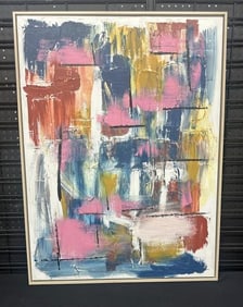 Contemporary abstract o/c, unsigned, from Hudson Valley home, fine condition, in nice pickled