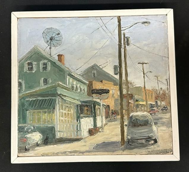 Margaret Crenson impressionist o/c New Paltz, New York town scene titled ( MURPHY'S NEW PALTZ, Nov. (1 of 4)