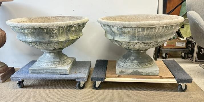 Wonderful large pair cast concrete decorative garden urns, from fine estate in Hudson Valley, in (1 of 9)
