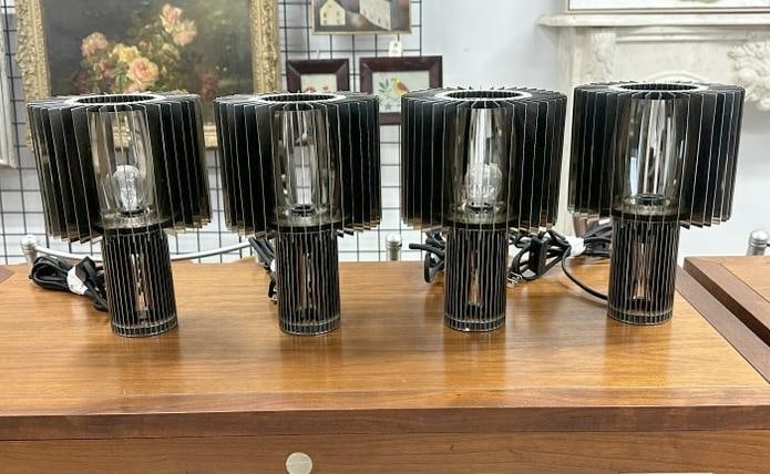 (4) ( TOM DIXON ) Punch table lamps ( Model PUT02 ), all original, black cloth cords, all marked (1 of 10)