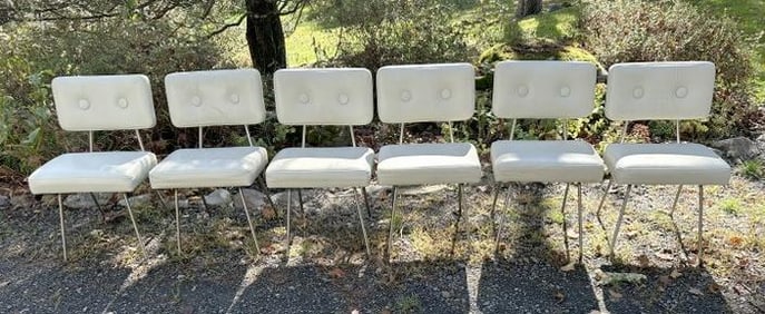 (6) Mid Century style chairs, nice estate condition, cream color material, feels like leather, but I