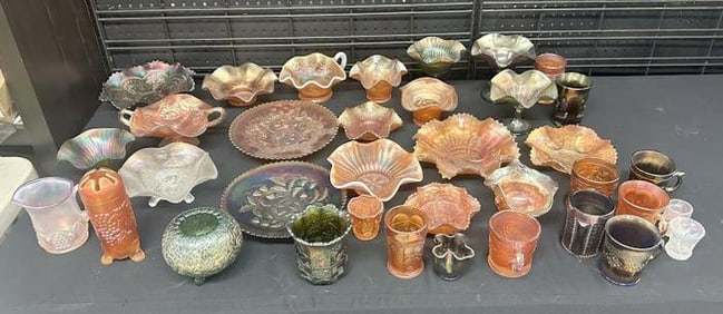 (36) pcs. CARNIVAL GLASS from local estate collection, some unusual patterns, overall very nice