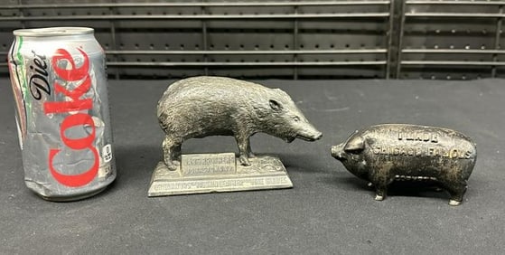(2) advertising PIGS, one ( I MADE CHIAGO FAMOUS 1902 & KARG BROTHERS JOHNSTOWN, N.Y. "ORIGINATORS