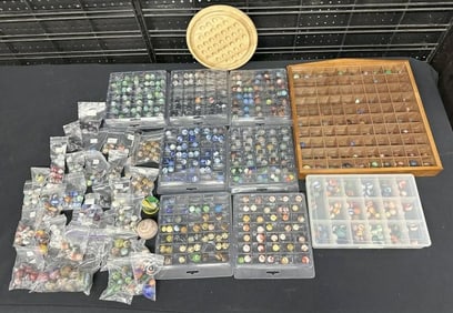 Estate lot MARBLES, just as she had them separated and in cases, looks like some swirls in there