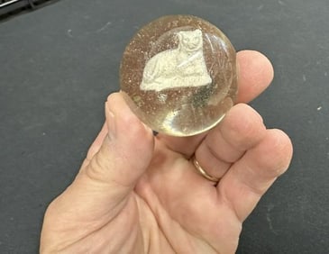 Large sulphide MARBLE with a cat, nice overall condition, with a few minor small