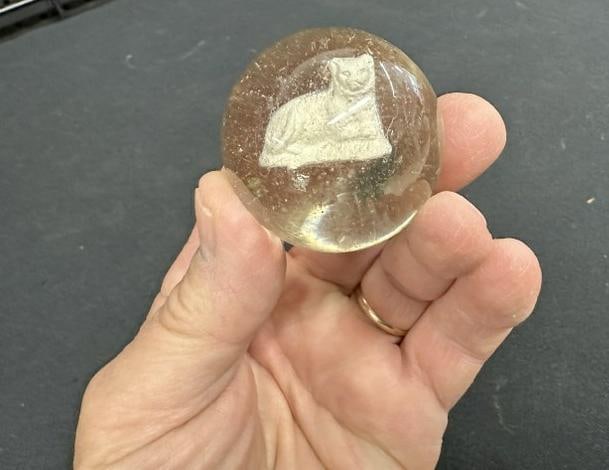 Large sulphide MARBLE with a cat, nice overall condition, with a few minor small (1 of 3)