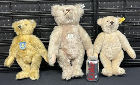 STEIFF BEARS (3) contemporary with tags, very nice estate condition, including TEDDY ROSE measuring
