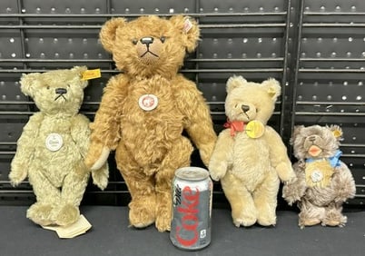STEIFF BEARS (4) smaller bears, nice condition, tags and buttons there…..tallest measures 13" high