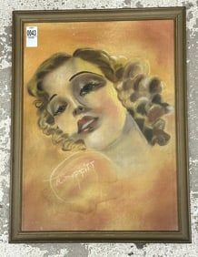 Wonderful circa 1930's pastel portrait of a woman, signed ( MOFFITT ), from local estate ( it was