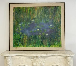 Mary Greene Lefson (1900-1971) impressionist o/c titled ( WATER LILLIES ), with partial exhibition