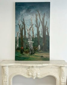 Karl Eugene Fortess (1907 - 1993) surrealist o/c landscape, signed lower right, from Woodstock, New