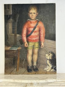 Joseph C. Pollet (1897 - 1979) wonderful o/c of young boy & his dog, circa 1930's or so…....signed