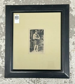 Francis Luis Mora (1874 - 1940) signed print of boy with puppy, inscribed in pencil ( To My Friend