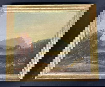 19th c landscape signed ( A T CROOK ), in later gold frame. From Albany, N.Y. estate, signed lower