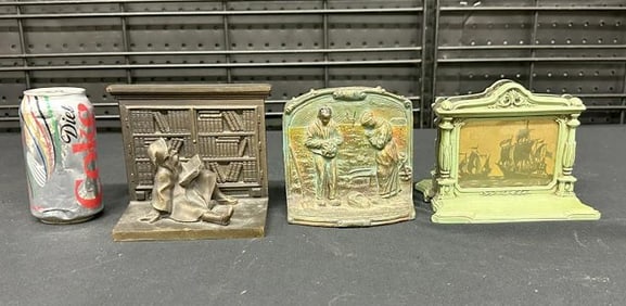 (3) pair old metal bookends, including BRADLEY & HUBBARD pair, nice overall condition, from Hudson