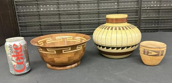 (3) pc. Estate lot to include HOPI pottery bowl, 1980 Indian style bowl from Tuscon signed ( Peters