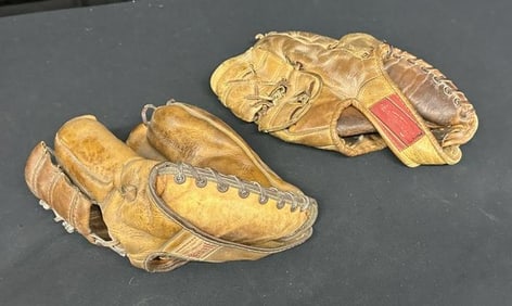 (2) vintage BASEBALL gloves, includes Rawlings Lew Burdette Professional Model & HUTCH Ed Matthews