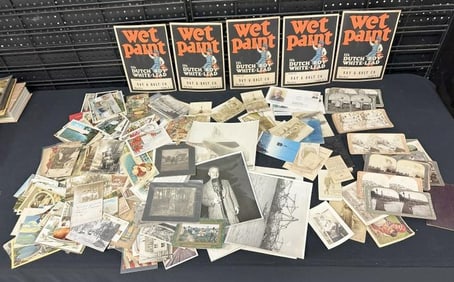 Estate fresh EPHEMERA lot to include postcards, stereoviews, RPPC postcards, old photos, press