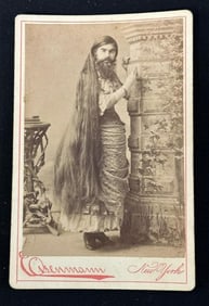 Cabinet Card of Annie Jones, Bearded Lady, signed in pencil on back, by (CHARLES EISENMANN), in nice