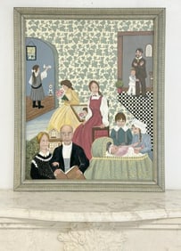 Ronnye Jai Shapiro (1943-2022) o/c family multi portraits of home life, great folk art feel to this