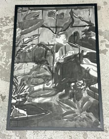 Ancil Chasteen (1927 - 1986) black & white impressionist w/color landscape, signed bottom right and