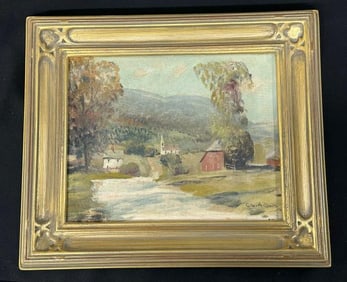 Gilbert Haven Smith (1882 - 1959) o/b landscape titled ( HILL FARM IN SUNDERLAND ), nice estate